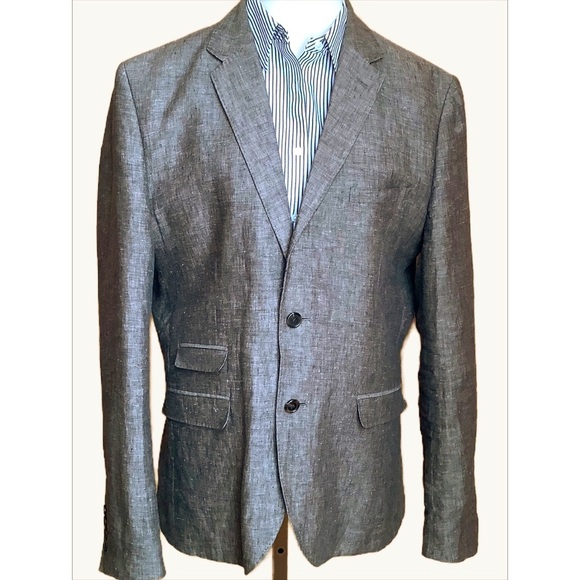 H&M Neutral Gray Linen Blazer Size 44R - Picture 1 of 14
